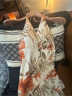 Floral Ruffle Mini Dress in Cream and Orange Tiger Lilly flowers